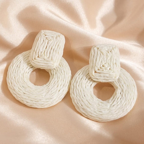 Chunky Marigold Yellow Rattan Earrings Wicker Door Knocker Bold Statement New - Picture 10 of 10